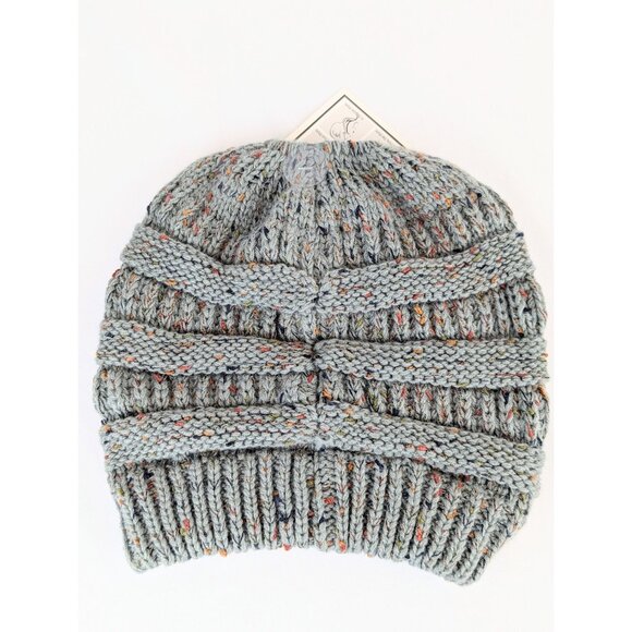 C.C Messy Bun Beanie Tail NWT Gray Ponytail Hat for Women Winter Knit Beanie Cap - Picture 3 of 5